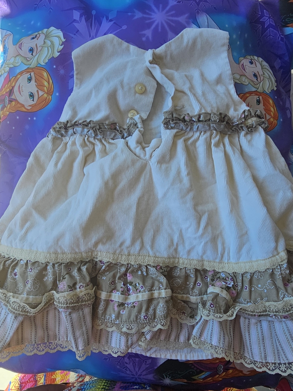 VTG The Children’s Place Corduroy Ruffle Dress - Cream Cottagecore Floral - Picture 2 of 3